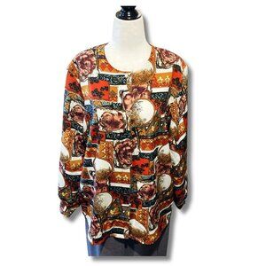 HER Vintage floral print button-down shirt ~ Autumn whimsigoth LARGE XL blouse